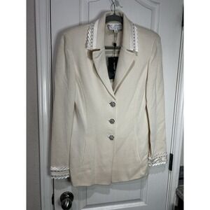 st john evening by marie gray Jacket Blazer Rhinestone Ivory Cream Sz 8